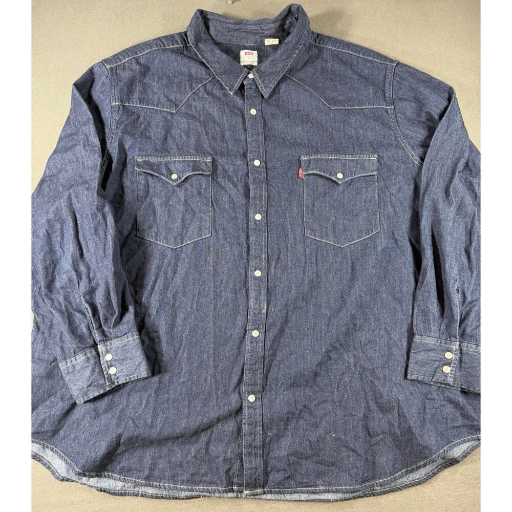 Levis Denim Shirt Mens 4XL Blue Pearl Snap Dark Wash Cowboy Western Rodeo